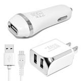 Accessory Kit 3 in 1 Charger Set For LG K8 V Cell Phones [2.1 Amp USB Car Charger and Dual USB Wall Adapter + 5 Feet Micro USB Cable] White