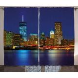 Urban Curtains 2 Panels Set Manhattan Sunset Skyline Famous New York Cityscape High Rise Buildings Skyscrapers Window Drapes for Living Room Bedroom 108W X 63L Inches Multicolor by Ambesonne