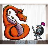 Dragon Curtains 2 Panels Set Cartoon of A Knight Facing A Fierce Fire Spitting Character Medieval Humor Sketch Window Drapes for Living Room Bedroom 108W X 63L Inches Multicolor by Ambesonne