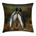 Animal Throw Pillow Cushion Cover Penguin Couple Cuddling in Wild Nature Love Affection Romance Falkland Islands Fauna Decorative Square Accent Pillow Case 24 X 24 Inches Multicolor by Ambesonne