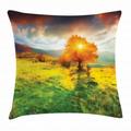 Landscape Throw Pillow Cushion Cover Fall Season Illustration with Mountains and Meadows in Sunset Watercolor Effect Decorative Square Accent Pillow Case 20 X 20 Inches Multicolor by Ambesonne