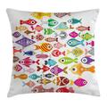 Ocean Animal Decor Throw Pillow Cushion Cover Rounded Different Size Type Fish Motifs Underwater World Fauna Gills Design Decorative Square Accent Pillow Case 20 X 20 Inches Multi by Ambesonne