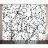 Home Decor Curtains 2 Panels Set Branches with Leaf Buds Spring Woodland Country Nature Monochromic Decoration Window Drapes for Living Room Bedroom 108W X 90L Inches Balck White by Ambesonne