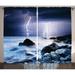 Lake House Decor Curtains 2 Panels Set Summer Storm Beginning with Flash and Beams over the Rocky Coast Waves Mystic Image Living Room Bedroom Accessories 108 X 90 Inches by Ambesonne