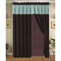 Legacy Decor Floral Embroidered Curtain Set Brown and Aqua Color