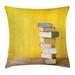 Books Throw Pillow Cushion Cover Cute Minimal Photo with Stack of Old Novels Front of a Yellow Toned Grungy Wall Decorative Square Accent Pillow Case 16 X 16 Multicolor by Ambesonne