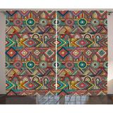 Aztec Curtains 2 Panels Set Vibrant Folk Embroidery Style Cultural Geometric Stitch Hand Drawn Vintage Pattern Window Drapes for Living Room Bedroom 108W X 96L Inches Multicolor by Ambesonne