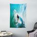 Ride The Wave Tapestry Surfer inside Ocean Wave Adventure Adrenalin Energy Sea Sports Picture Wall Hanging for Bedroom Living Room Dorm Decor 40W X 60L Inches Sky Blue White by Ambesonne