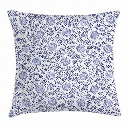 Floral Throw Pillow Cushion Cover Japanese Traditional Bluebells with Curved Flourishing Spring Branches Decorative Square Accent Pillow Case 24 X 24 Inches Dark Blue Muave White by Ambesonne