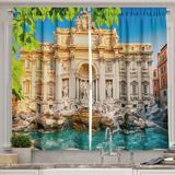 Italy Curtains 2 Panels Set Fountain Di Trevi Famous Travel Destination Tourist Attraction European Landmark Window Drapes for Living Room Bedroom 55W X 39L Inches Multicolor by Ambesonne