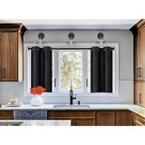 D24 Black 2-Piece Thermal Lined Kitchen Window Curtain Set 2 Blackout Tier Panels With Bronze Grommets On Top