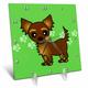 3dRose Cute Chocolate Brown Longhaired Chihuahua Green with Pawprints Desk Clock 6 by 6-inch