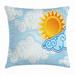 Cloud Throw Pillow Cushion Cover Cartoon Summer Season Ornamental Sunny Day Illustration with Swirls Decorative Square Accent Pillow Case 16 X 16 Inches Blue Pale Blue and Orange by Ambesonne