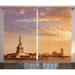 Sculptures Decor Curtains 2 Panels Set Statue of Liberty American Freedom Symbol on NYC Sunset along with River Skyscraper Living Room Bedroom Accessories 108 X 84 Inches by Ambesonne