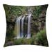 Nature Throw Pillow Cushion Cover Photo of Waterfall Forest Jungle Corleone Sicily Rocks Trees Grass Landscape Decorative Square Accent Pillow Case 24 X 24 Inches Brown Green White by Ambesonne