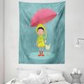 Rain Tapestry Illustration of a Little Girl and Her Duck Animal Friend with Umbrella in Rainy Season Wall Hanging for Bedroom Living Room Dorm Decor 60W X 80L Inches Multicolor by Ambesonne