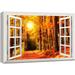 wall26 Canvas Print Wall Art Window View Landscape Glowing Red Autumn Forest Nature Wilderness Photography Modern Art Rustic Scenic Colorful Multicolor for Living Room Bedroom Office - 24 x36&