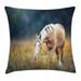 Farm Animal Throw Pillow Cushion Cover Blurry Backdrop Photo of Beautiful Palomino Horse Grazing at Sunrise Pasture Decorative Square Accent Pillow Case 18 X 18 Multicolor by Ambesonne
