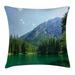 Nature Throw Pillow Cushion Cover Lake Surrounded by Forest at Mountain Valley Austrian Rural Scenery Decorative Square Accent Pillow Case 16 X 16 Inches Light Blue Hunter Green by Ambesonne