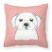 Carolines Treasures BB1208PW1414 Checkerboard Pink Maltese Canvas Fabric Decorative Pillow 14Hx14W multicolor