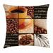 Coffee Throw Pillow Cushion Cover Square Frames Collage Design with Orange Cup Hot Beverage Morning Drink Decorative Square Accent Pillow Case 18 X 18 Inches Dark Brown Orange Beige by Ambesonne