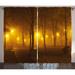 Fall Curtains 2 Panels Set Foggy Evening in the Park Autumn Season Nature Outdoors Misty Peaceful View Window Drapes for Living Room Bedroom 108W X 108L Inches Marigold Caramel by Ambesonne