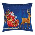 Santa Throw Pillow Cushion Cover Santa Moving on the Sledge with Reindeer and Presents at Magical Xmas Night Decorative Square Accent Pillow Case 16 X 16 Inches Navy Blue Multicolor by Ambesonne