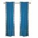 Lined-Turquoise Rod Pocket Sheer Sari Curtains Silver Border -43W x 120L-Pair