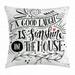Quote Throw Pillow Cushion Cover Vintage Calligraphy A Good Laugh is Sunshine in the House with Curlicues Leaves Decorative Square Accent Pillow Case 18 X 18 Inches Black White by Ambesonne