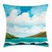 Sea Throw Pillow Cushion Cover Seascape with Waves Islands and Cloudy Blue Sky Tranquil Exotic Shores Cartoon Style Decorative Square Accent Pillow Case 18 X 18 Inches Multicolor by Ambesonne