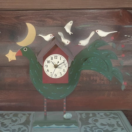 Renovators Supply Decorative Desk Clock Green Wood Bird Clock