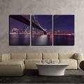 wall26 - 3 Piece Canvas Wall Art - Brooklyn Bridge and Manhattan at Night New York City - Modern Home Art Stretched and Framed Ready to Hang - 24 x36 x3 Panels