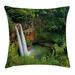 Landscape Throw Pillow Cushion Cover Majestic Twin Wailua Waterfalls Kauai Hawai Greenery Forest Grass Nature Scenic View Decorative Square Accent Pillow Case 18 X 18 Inches Green by Ambesonne