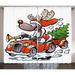 Ambesonne Christmas Curtains 2 Panel Set Reindeer in Red Car 108 x 84 White Red Green