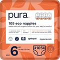 Pura Öko-Windeln Größe 6 (XL 15+ kg), 105 Windeln (5 x 21 pro Packung), Monatsbox, mit EU Ecolabel Zertifiziert, für Empfindliche Haut, aus Bio-Baumwolle, Geruchsfrei, 12 Stunden Auslaufschutz