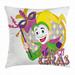 Mardi Gras Throw Pillow Cushion Cover Cartoon Design of Mardi Gras Jester Smiling and Holding a Mask Harlequin Figure Decorative Square Accent Pillow Case 24 X 24 Inches Multicolor by Ambesonne