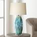 Possini Euro Design Eneya Modern Coastal Table Lamp 31 Tall Ceramic Blue Green Swirl Glaze Neutral Oval Shade for Bedroom Living Room Nightstand Home