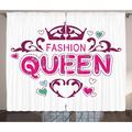 Queen Curtains 2 Panels Set Girlish Print Fancy Fashion Queen Lettering Floral Heart Shaped Ornaments Cute Window Drapes for Living Room Bedroom 108W X 63L Inches Dried Rose Pink by Ambesonne