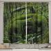 Nature Curtains 2 Panels Set Old Abandoned Forest with Moss and Second World War Time Car Art Photo Window Drapes for Living Room Bedroom 55W X 39L Inches Olive Green and Dimgrey by Ambesonne