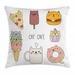 Cartoon Throw Pillow Cushion Cover Cats Cafe Hand Drawn in Food Illustration Pizza Ice Cream Cupcake Sweetness Theme Decorative Square Accent Pillow Case 16 X 16 Multicolor by Ambesonne