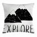 Adventure Throw Pillow Cushion Cover Explore Lettering with Wild Forest Hand Drawn Simple Mountains Nature Theme Decorative Square Accent Pillow Case 18 X 18 Inches Black White by Ambesonne