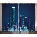 Modern Curtains 2 Panels Set Night View of Metropolis City with High Skyscrapers Downtown Business Center Image Window Drapes for Living Room Bedroom 108W X 90L Inches Dark Blue by Ambesonne