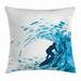 Ride The Wave Throw Pillow Cushion Cover Silhouette of a Surfer under Giant Ocean Waves Athlete Hobby Lifestyle Image Decorative Square Accent Pillow Case 16 X 16 Inches Night Blue by Ambesonne