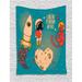 Saying Tapestry I Love You to the Moon and Back Space Love Theme Doodle of Astronaut and Cat Wall Hanging for Bedroom Living Room Dorm Decor 40W X 60L Inches Multicolor by Ambesonne