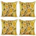 Rose Throw Pillow Cushion Case Pack of 4 Bridal Flourish Yellow Roses with Wavy Petals Feminine Romantic Close up View Modern Accent Double-Sided Print 4 Sizes Yellow Pale Green by Ambesonne