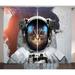 Space Cat Curtains 2 Panels Set Street Art Grunge Backdrop with Cosmonaut Cat in Space Suit Image Window Drapes for Living Room Bedroom 108W X 63L Inches White Purple and Orange by Ambesonne