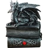 DWK Corporation Guardian of Bibliophiles Stone Finish Dragon on Books Trinket Box