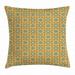 Ethnic Throw Pillow Cushion Cover Hand Drawn Colorful Floral Design Bohemian Inspirations Tribal Leaves Decorative Square Accent Pillow Case 18 X 18 Inches Mint Mustard and Orange by Ambesonne