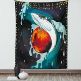 Whale Decor Tapestry Huge Whale under the Sea and a Fishing Sailor in Big Ocean Image Wall Hanging for Bedroom Living Room Dorm Decor 40W X 60L Inches Blue Dark Blue and White by Ambesonne