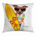 Ride The Wave Throw Pillow Cushion Cover Surfer Puppy with Sunglasses and Tropical Hibiscus Flowers Hawaiian Dog Print Decorative Square Accent Pillow Case 18 X 18 Inches Multicolor by Ambesonne